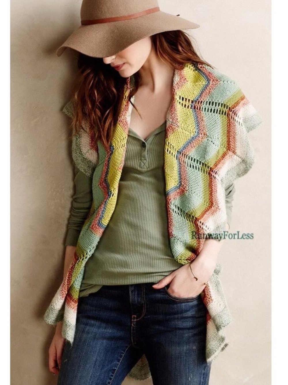 Rosie Neira x Anthropologie Unni Chevron Crochet Knit Sweater Vest